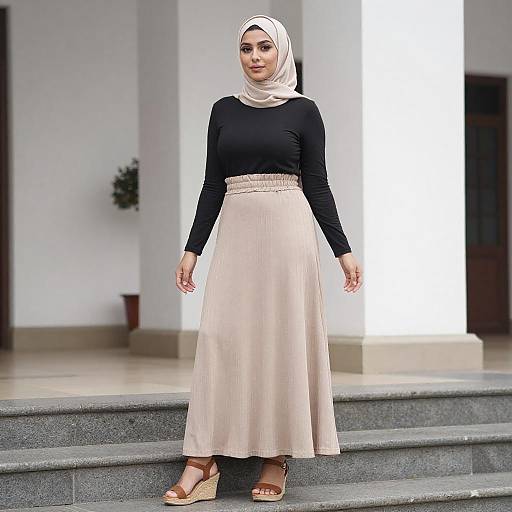 Young Woman in Beige Hijab Fashion