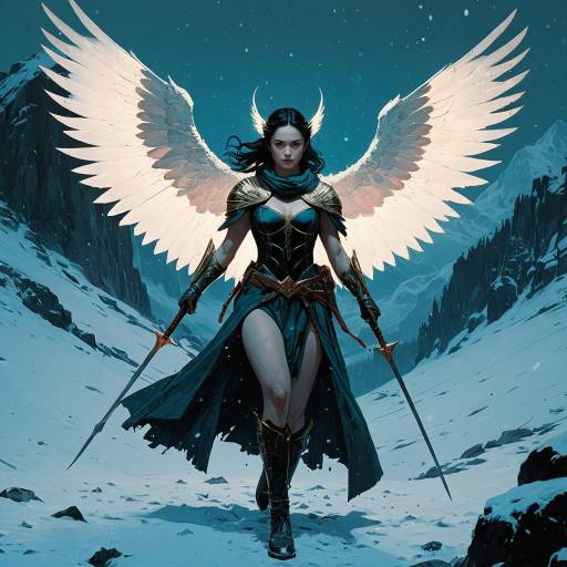 Winged Huntress in Snowy Mountains