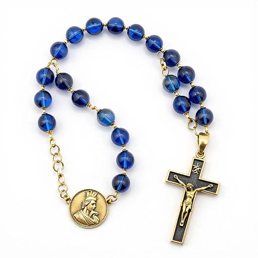 Deep Blue Crystal Catholic Rosary Necklace