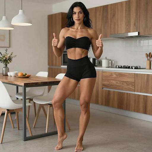 Muscular Woman Posing in Modern Kitchen