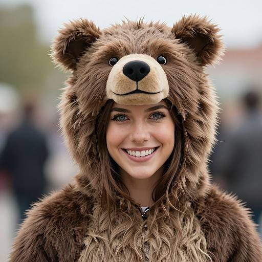 Realistic Grinning Grizzly Costume Girl