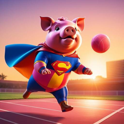 Superhero Pig Playing Dodgeball at Sunset