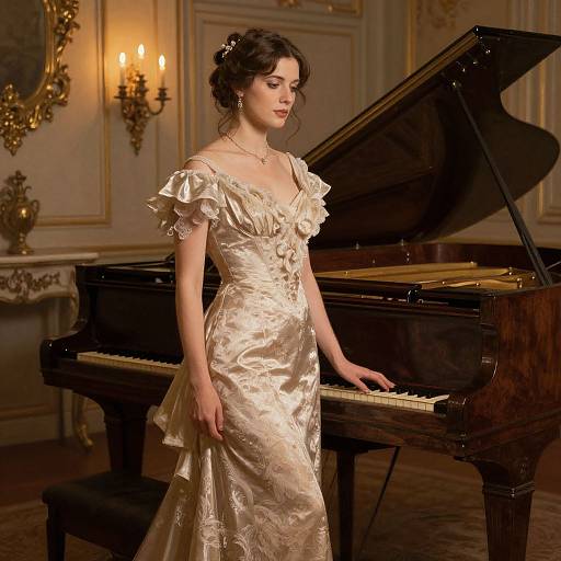 Elegant Vintage Woman by Grand Piano