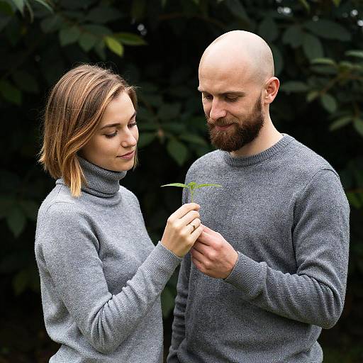 Bald Man and Woman with Green Plant