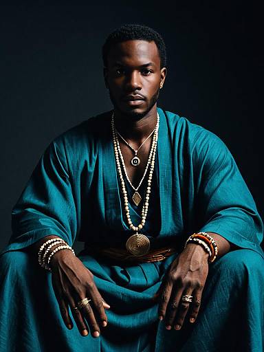 Stylish African Man in Traditional Robe with Jewelry