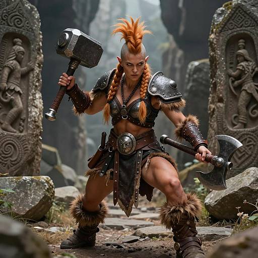 Fierce Female Dwarf Barbarian Warrior