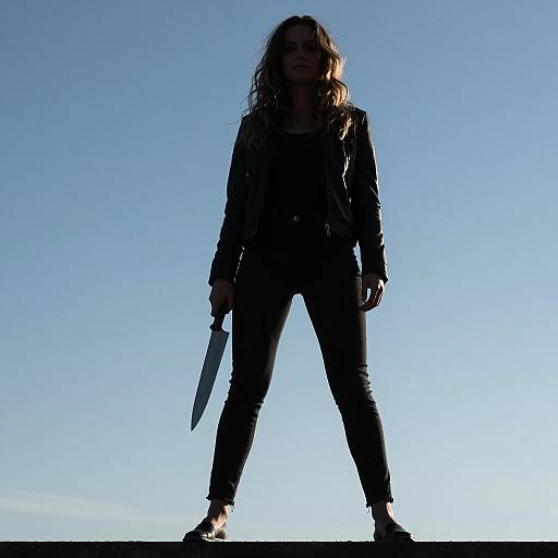 Mysterious Silhouette with Knife and Sky