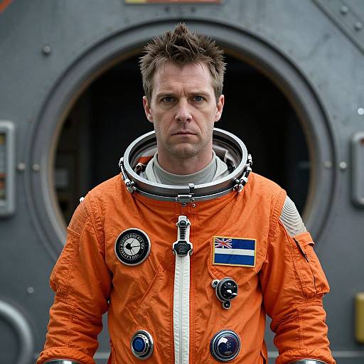 Serious Astronaut by Spacecraft Hatch