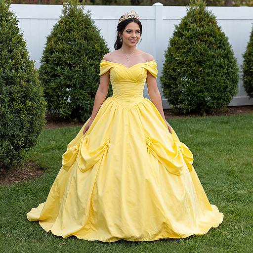 Elegant Woman in Yellow Gown Outdoors