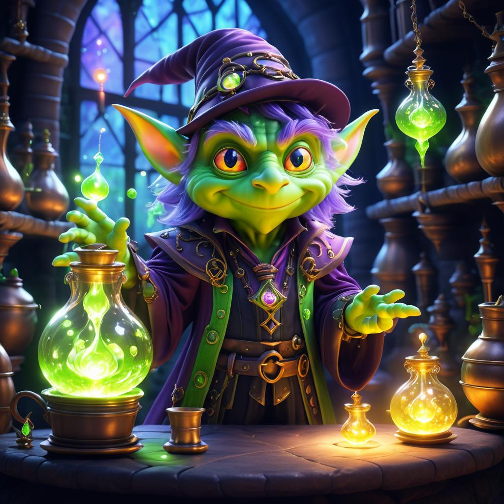 Charming Goblin Alchemist in Fantasy Realm