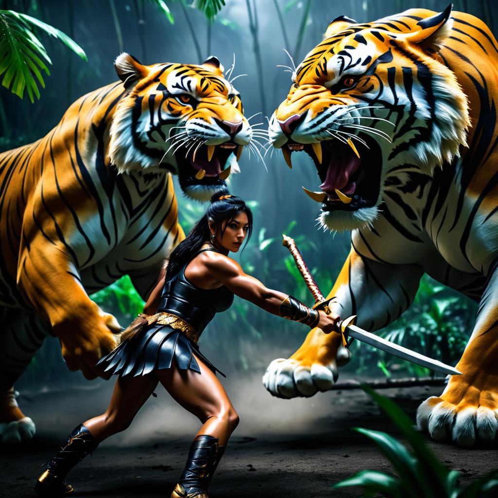 Epic Battle: Amazon Warrior vs. Jungle Tiger