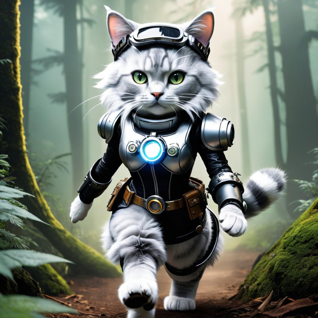 Steampunk Feline Android 18 in Forest