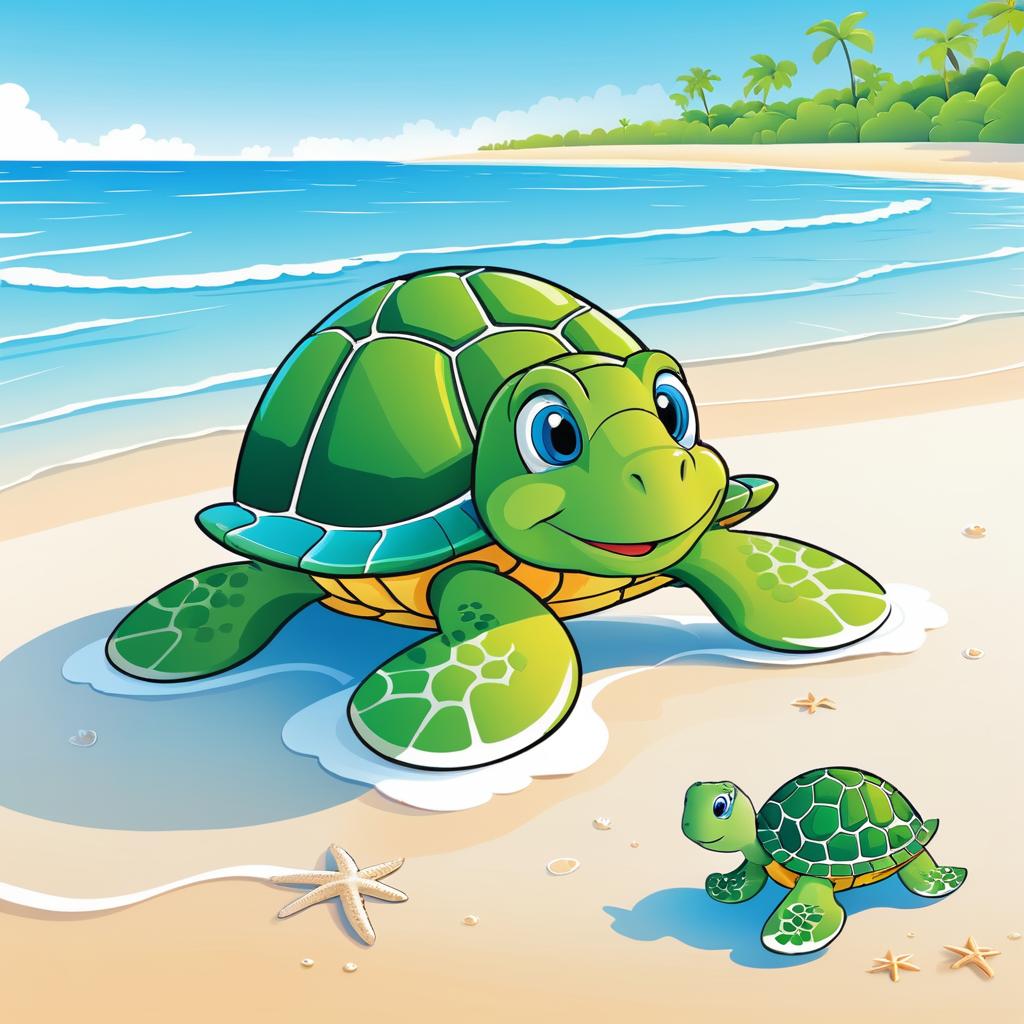 Serene Turtle at Tranquil Beach Scene