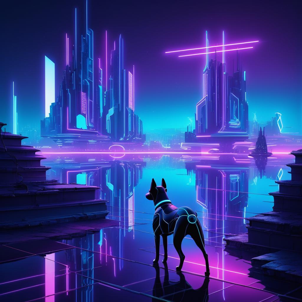 Surreal Futuristic City with Robotic Dog