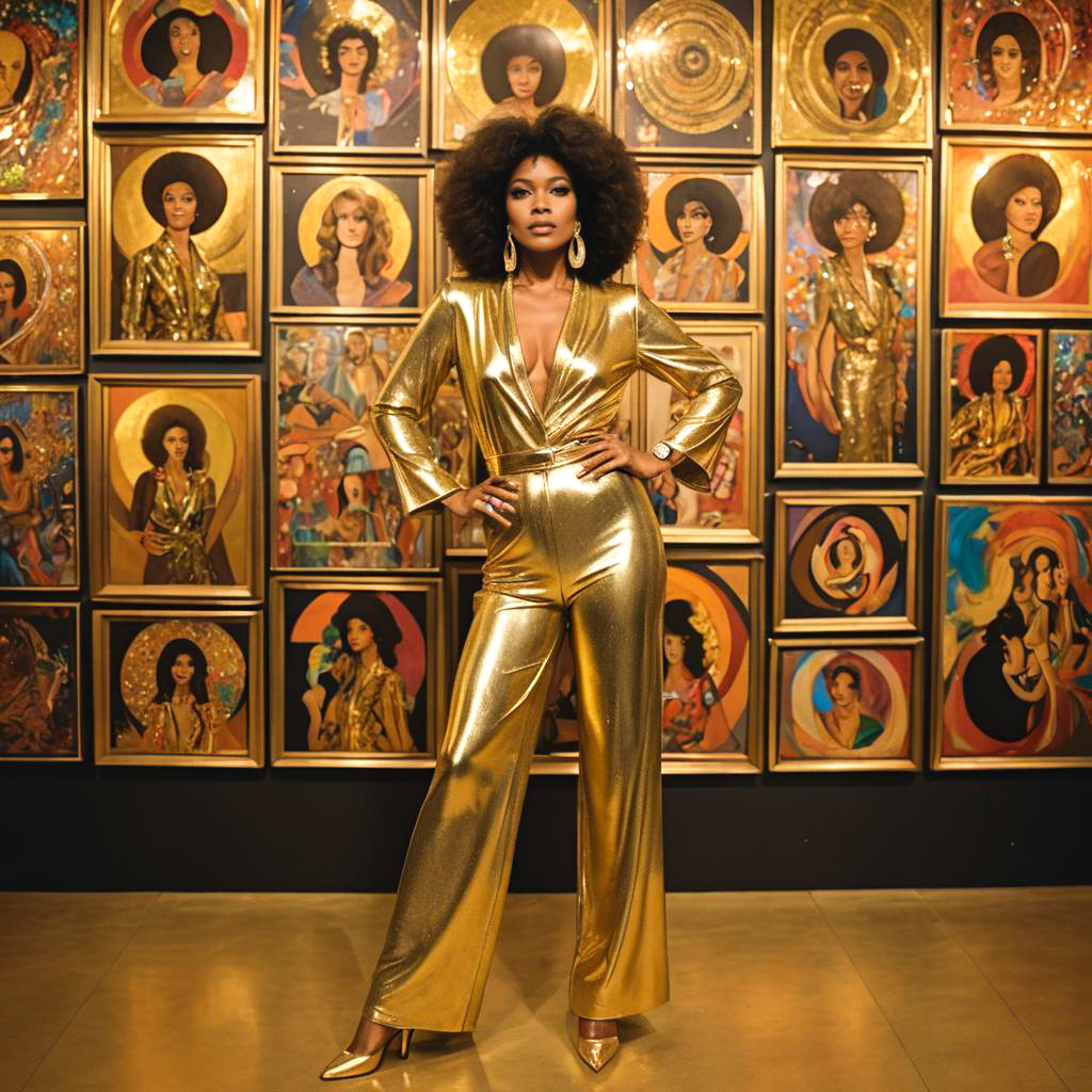 Vibrant 70s Artist in Shimmering Jumpsuit