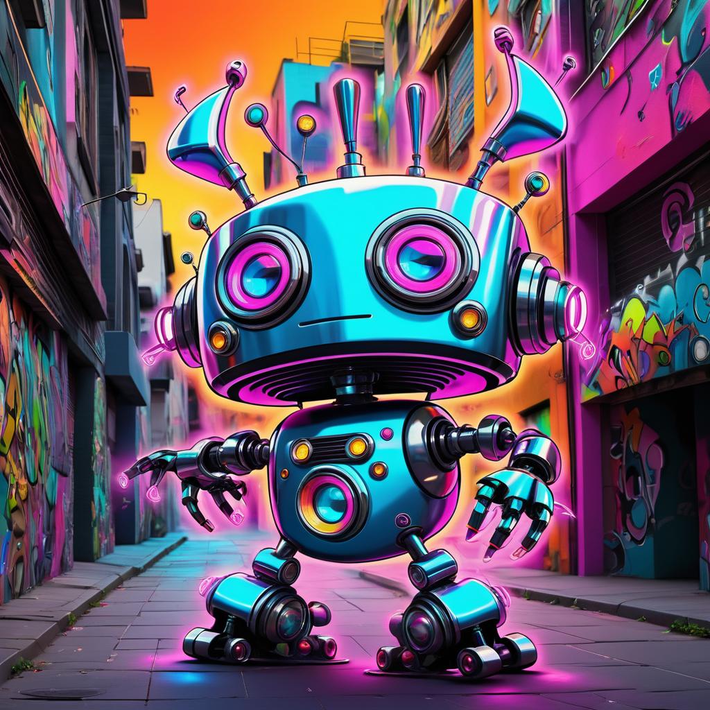 Funky Robot Cartoon Graffiti Artwork