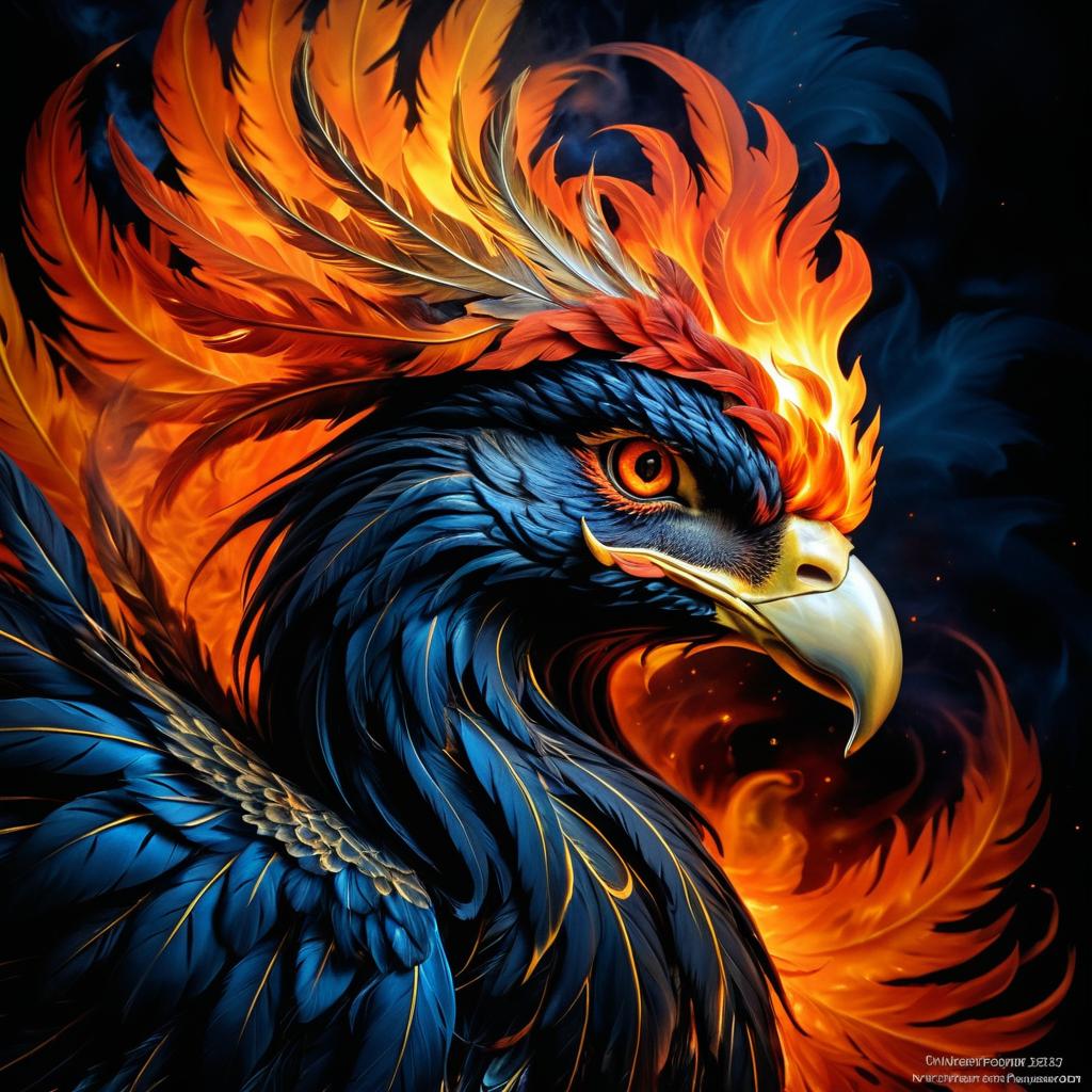 Surreal Baroque Phoenix Portrait in Flames