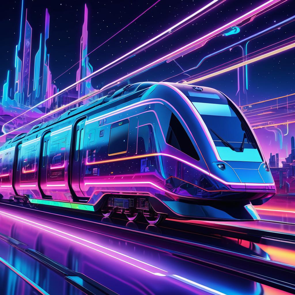 Futuristic Neon Train in Cyberpunk Landscape