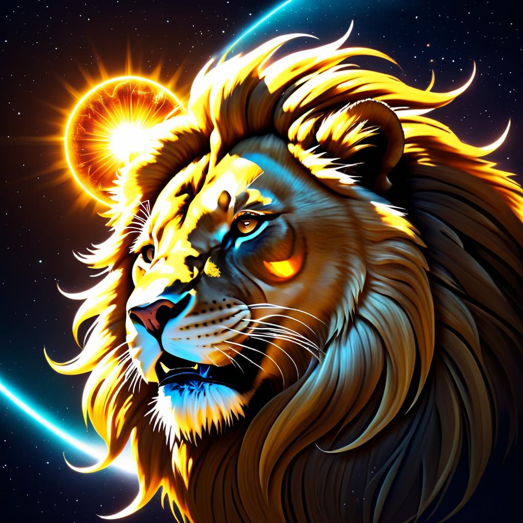 Fierce Lioness in Cosmic Battle Scene