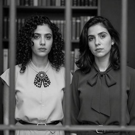 Serious Portrait of Two Women Behind Gate