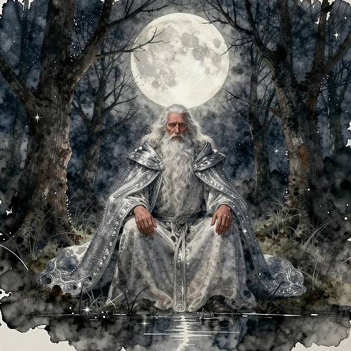 Mystical Elder in Enchanted Moonlit Forest