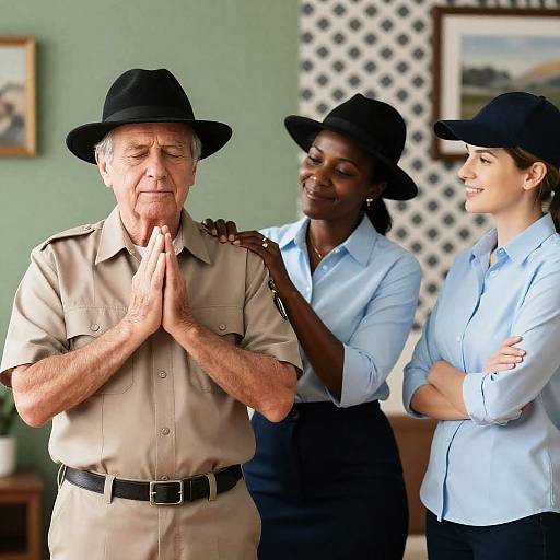 Joyful Gathering of Three Individuals