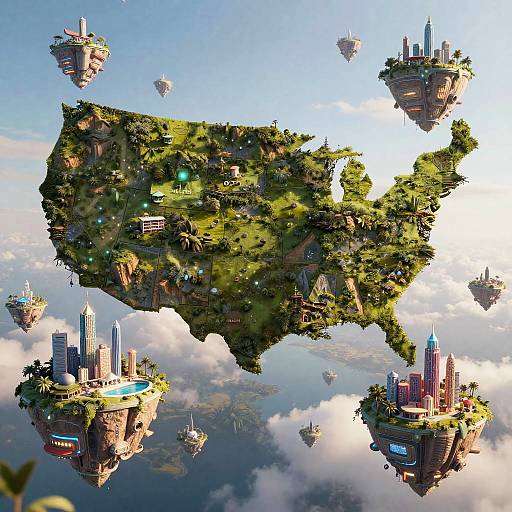 Futuristic Floating Islands US Map