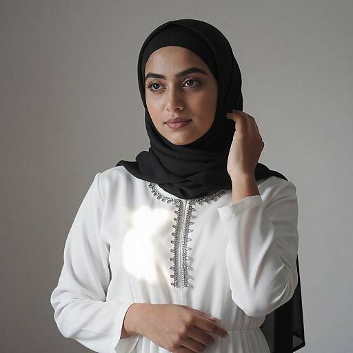 Elegant Woman in Hijab with Silver Dress