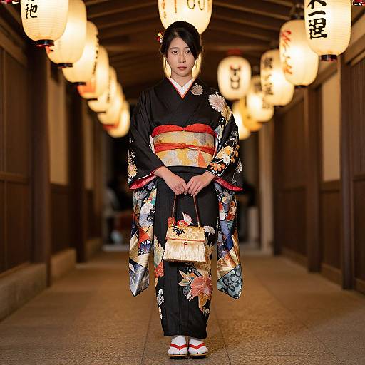 Traditional Japanese Woman in Corridor