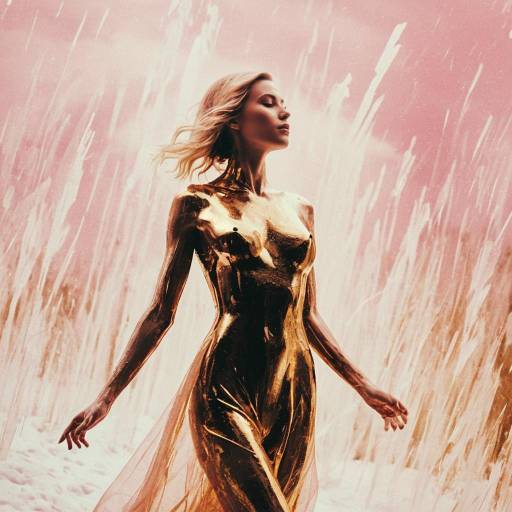 Golden Female Figure in Dreamlike Expressionist Style