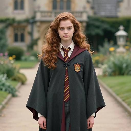 Elegant Young Woman in Harry Potter Robe