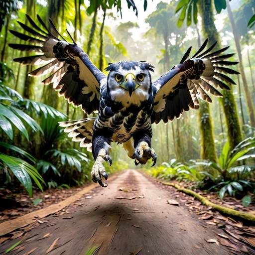 Harpy Eagle Flying Toward Camera in Jungle