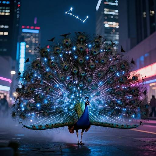 Smoky Starlit Peacocks in Neon City