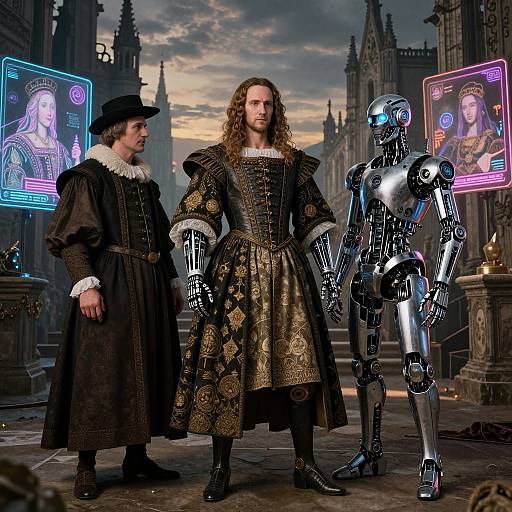 Cyberpunk Renaissance with Holographic Queens