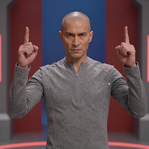 Futuristic Bald Man in Geometric Setting