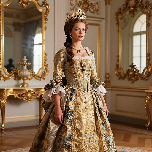 Regal Woman in Golden Ornate Dress