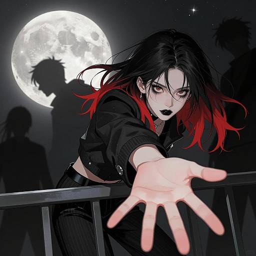 Intense Young Woman Under Full Moon