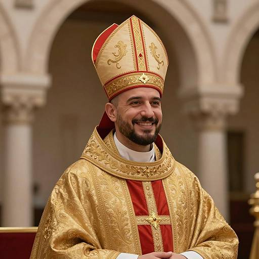 Middle Eastern Bishop in Ornate Gold and Red Vestments