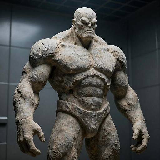 Cracked Stone Humanoid in Industrial Lighting