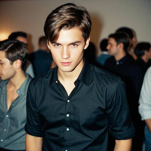 Young man in black shirt at party