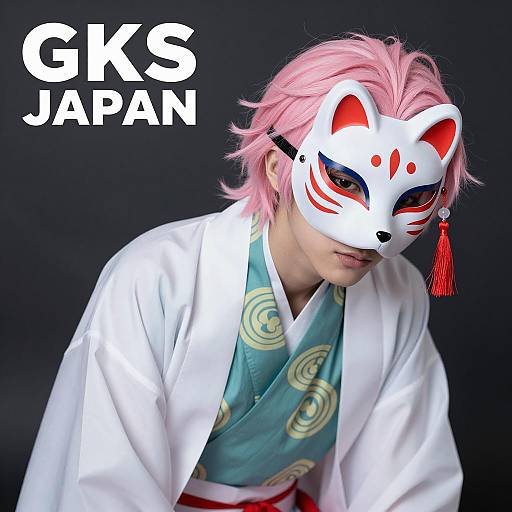 Person Wearing Japanese Kitsune Fox Mask