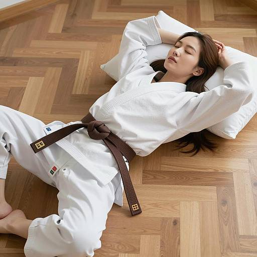 Serene Asian Woman in Karate Gi