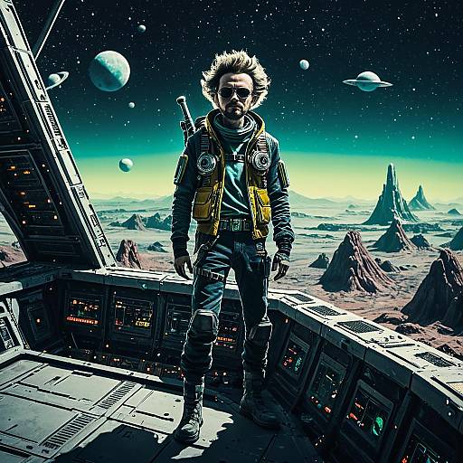 Intergalactic Bounty Hunter on Alien Spaceship