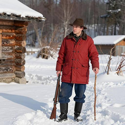 Winter Hunter in a Snowy Landscape
