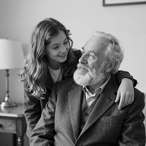 Black and White Portrait of Grandfather and Granddaughter