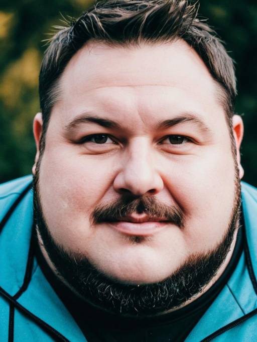 Close-up Playful Man in Fat Guy Costume