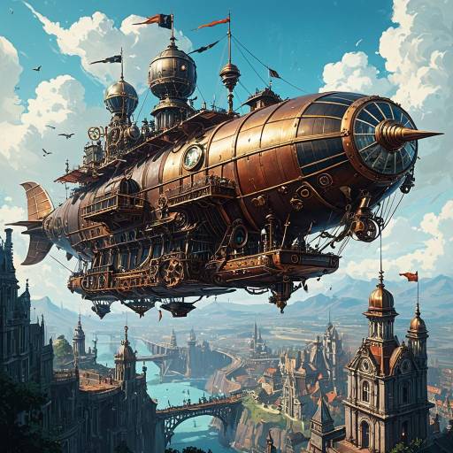 Majestic Steampunk Airship in Impressionist Style Majestic Steampunk Airship in Impressionist Style