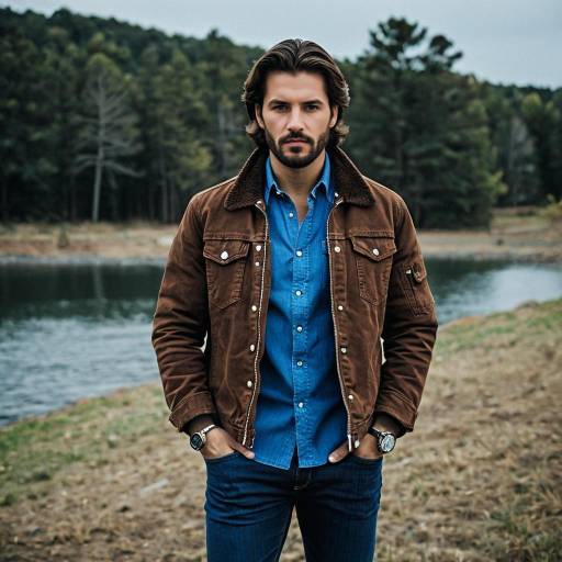 Man in Brown Jacket and Blue Shirt Outdoors