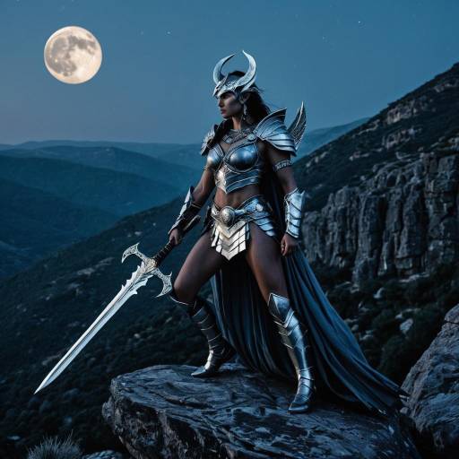 Warrior Goddess in Moonstone Armor at Night