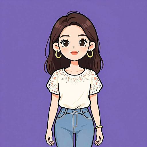 Casual woman with ivory lace blouse and jeans